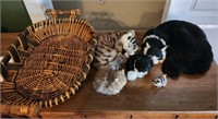 Basket w/ 5 Real (Rabbit) Fur Cat Figurines