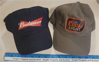 2 Baseball Hats "Budweiser and Coors Light"