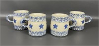 Four Henn Pottery Blue & White Star Mugs