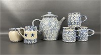 Henn Pottery Spongeware Blue Serving Ware