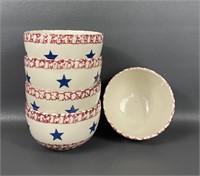 Five Henn Pottery Red & Blue Star Bowls