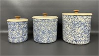 Henn Pottery Blue Spongeware Canister Set
