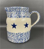 Henn Pottery Spongeware Blue & White Star Pitcher