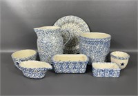 Henn Pottery Blue Spongeware Serving Ware