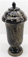 Tall Lidded Glazed Clay Pottery Urn