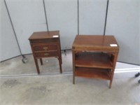MAHOGANY SEWING DESK & 3 TIERED SIDE TABLE