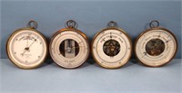 (4) Vintage Brass Wall Barometers