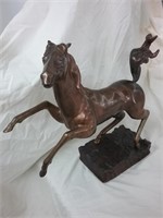 Metal Horse Statue on Carved Wood Base