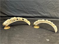 Pair of 2 Warthog Tusk Carvings