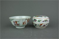 2 Pieces Qing Period Chinese Cosmetic Box & Bowl