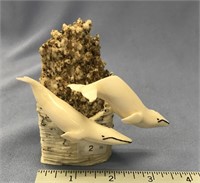 3" core ivory piece with 2 ivory whales attached b