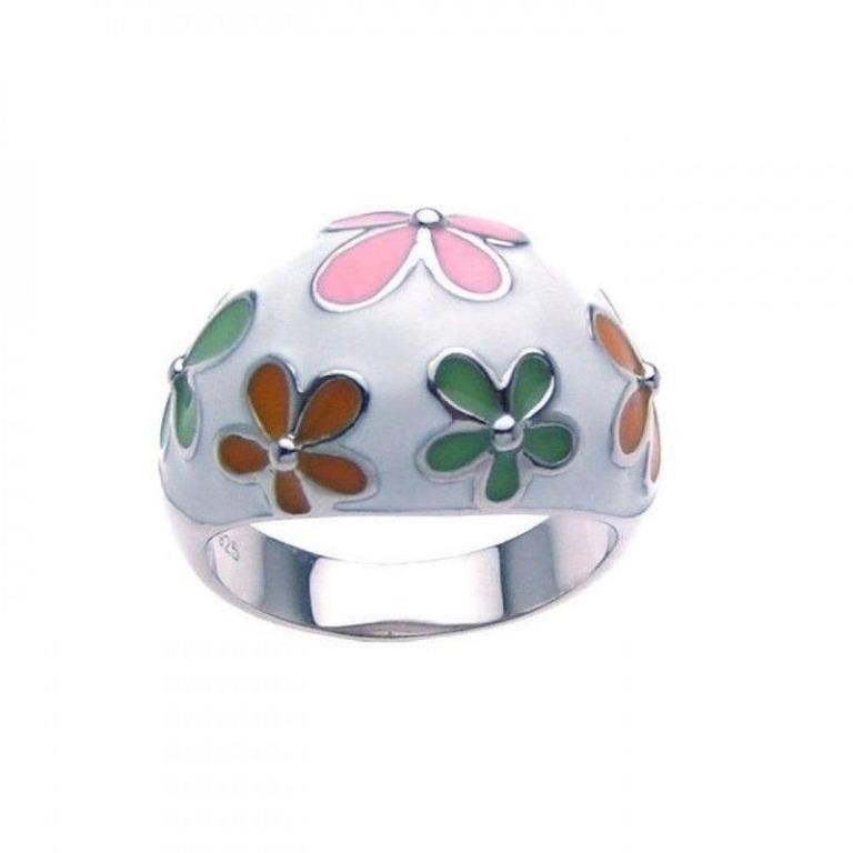 Sterling Silver  Multi Colored Enamel Flower Ring