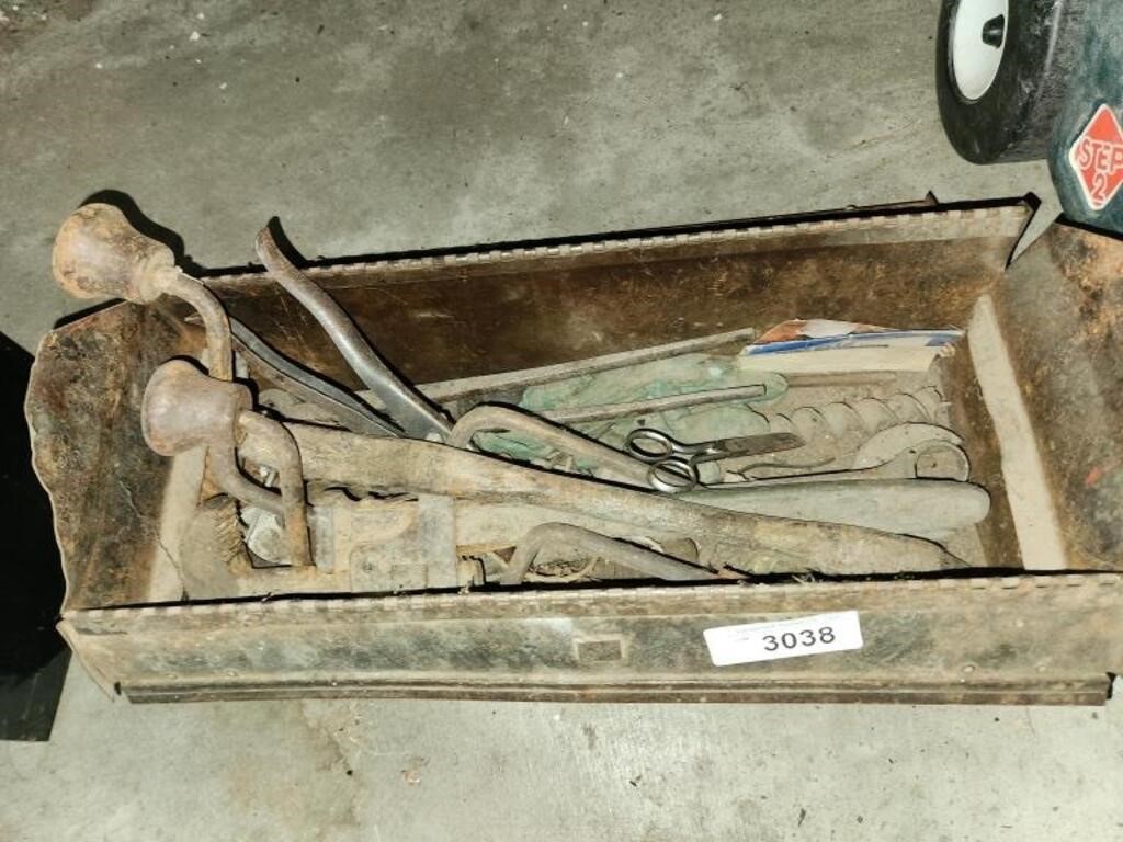 Vintage Metal Tool Box w/ Vintage Tools