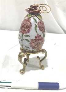 Cloisonné Of Oriental Enamel Egg & Brass Stand