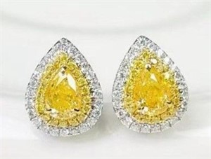 1ct natural yellow diamond earrings in 18k gold
