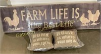 Wooden Wall Sign Approx 47 x 13, 2 Throw Pillows