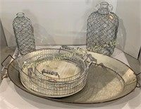 Serving Tray, Condiment Trays, Glass Bottles