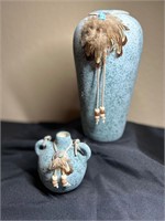 Pottery / Ceramic Southwest Style Vases w Feathers
