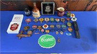 QTY OF ASSORTED BEER TAPS, BADGES,