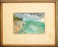 Doris Barsky Kreindler Beach Oil Crayon on Paper