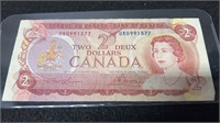 Circulated 1974 Bank Of Canada 2 Dollar Bill
