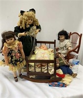 3-Bisque Porcelain Dolls, Plastic Baby Doll in