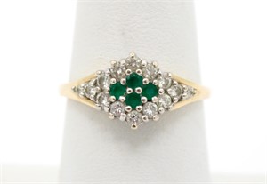 Stunning 14K Gold ODI Diamond & Emerald Ring