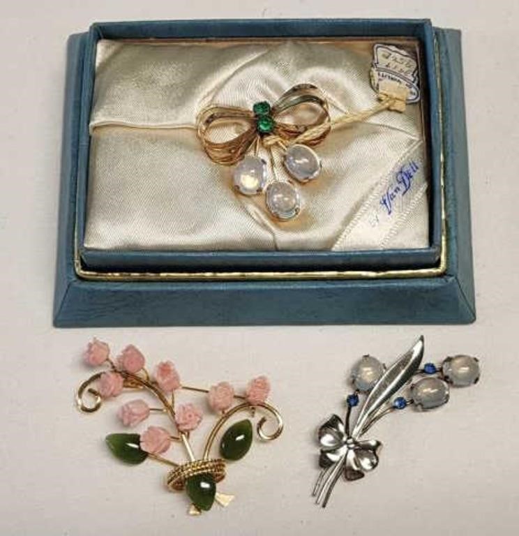 Van Dell Jade & Sterling Brooch