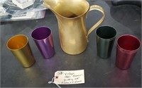 Vintage aluminum pitcher & 4 cups