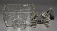 Vtg Jeannette Glass Donkey & Cart Candy Container