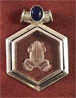 Sterling Silver Lapis and Cut Rock Crystal Frog