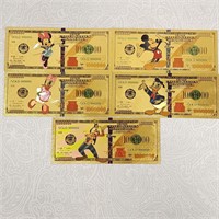 24k Gold Foil Disney Dollars Mickey Minnie Goofy+