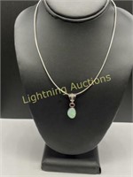 STERLING SILVER OPAL AND GARNET PENDANT NECKLACE