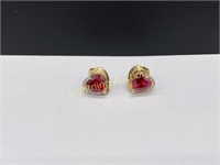 14K YELLOW GOLD RUBY AND DIAMOND EARRINGS