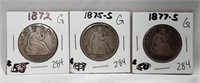 1872, ’75-S, ’77-S Half Dollars G