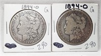 (2) 1894-O Silver Dollars G