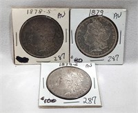 1878-S; ’79; ’79-S Silver Dollars AU