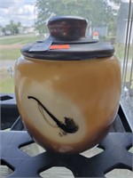 Antique Painted Glass Tobacco Jar w/Brass Lid
