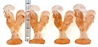Lot of 4 miniature pink glass roosters