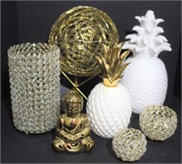 Glass Pineapples, Gold and Glass Candle