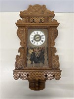 Vintage Oak Gingerbread Wall Clock With Key and