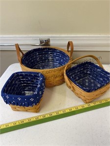 3 Longaberger baskets with liners and inserts