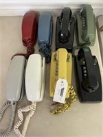 Eight 1980's Push Button Colored Wall Phones