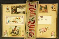 Trade Cards glued in vintage scrapbook, cards may