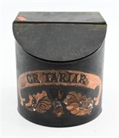 Primitive Cream of Tartar hinged top tin 10”