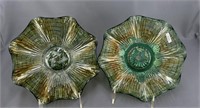 Pair of Star of David ruffled bowls - green