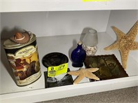 Group of Perfume bottles, ash tray, starfish and s