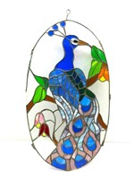 Stained Glass Sun Catcher Peacock 22.5"T: Cracks
