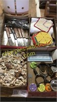 Seashells, knives, pins, pot holders