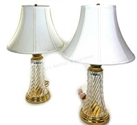 Pair Classical Brass & Crystal Table Lamps